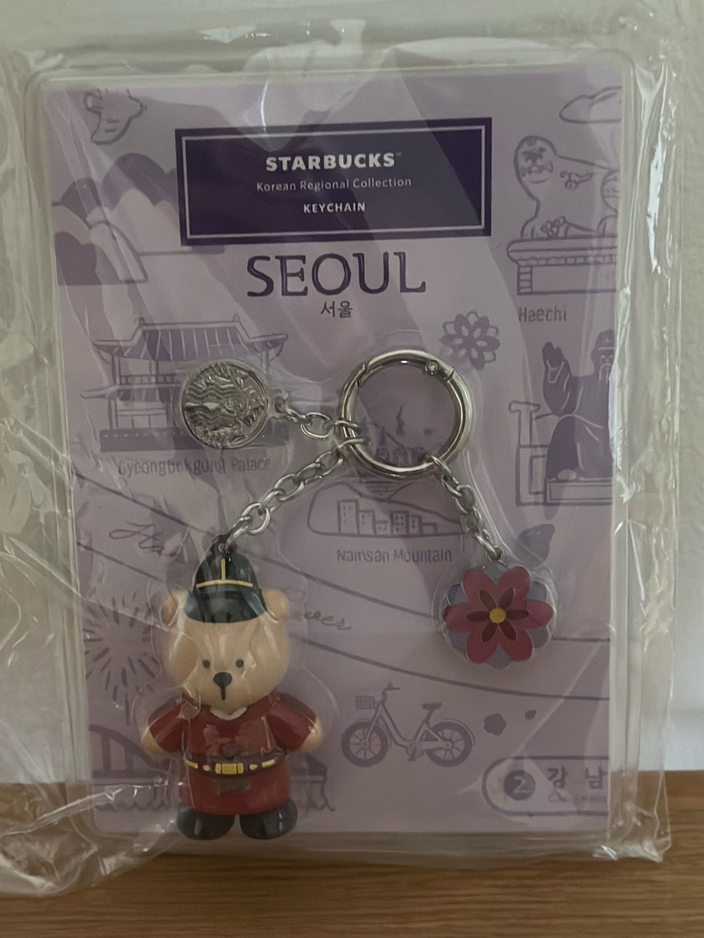 Starbucks Seoul Bear Keychain - Lavender & Red